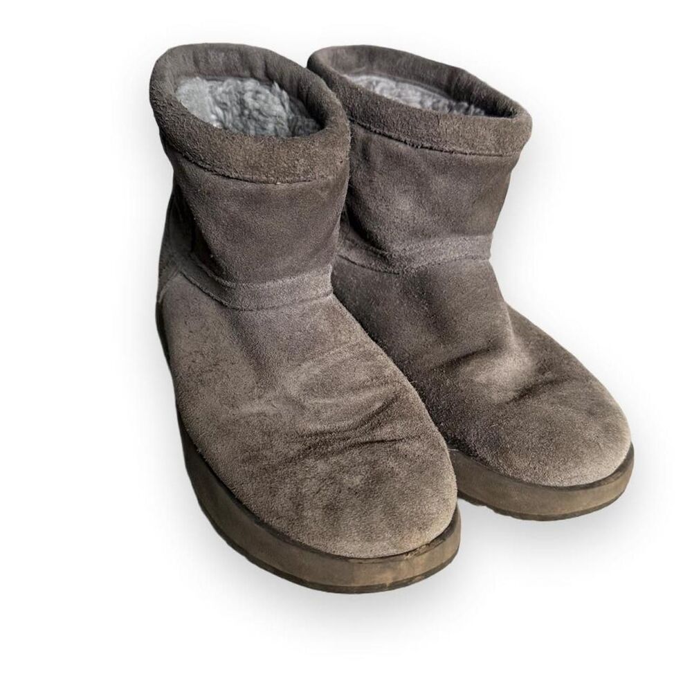 UGG Classic Mini Waterproof ankle boots in charcoal gray suede, women’s size 9